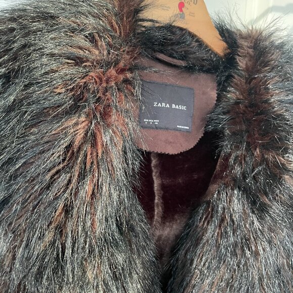 Faux fur Jacket, Y2k Fluffy Brown Faux Fur Trim Jacket, Mocha Short Afghan Coat - Picture 7 of 10